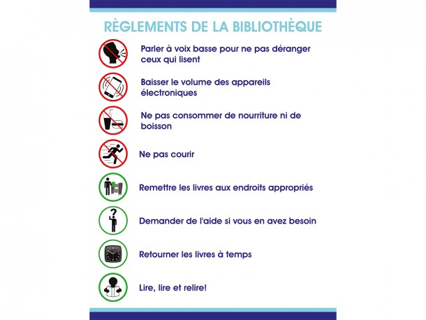 Self-Adhesive Vinyl "Règlements de la bibliothèque" Sign